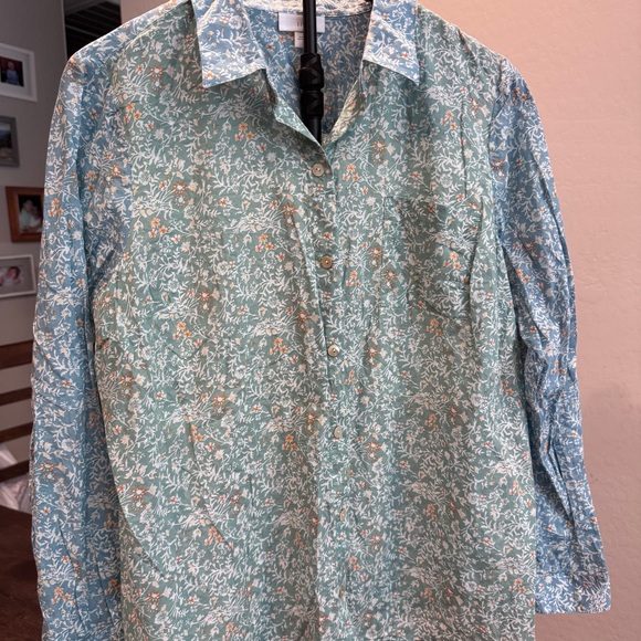 J. Jill Blue /Green Color‎ Block Floral Blouse, Size Medium - Picture 2 of 12